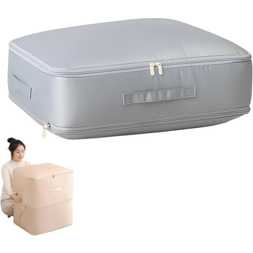 (Grey, L (54*42*30CM)) Ultra Space Saving Self Compression Organizer Bag, for Comforters
