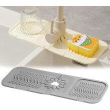 (Type B, -) 2 Pack Faucet Mat for Kitchen Sink, 24 Inch Silicone Splash Guard Fast Self-Draining, Foldable