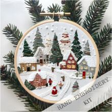 (Holiday-Village, -) Kit broderie Noël adulte, avec cercle patron