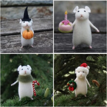 (Candy, -) 2024 handgemachte Wollfilz Halloween Maus mit Kürbis, Needle Felted