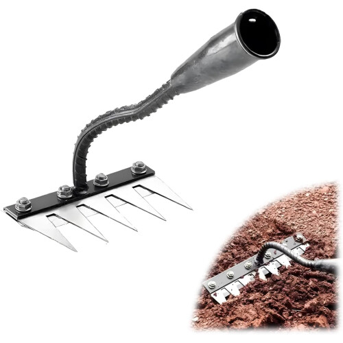 (A, -) 5 tänder kolstål trädgårds ogräsrake, för gräsmatta dethatching