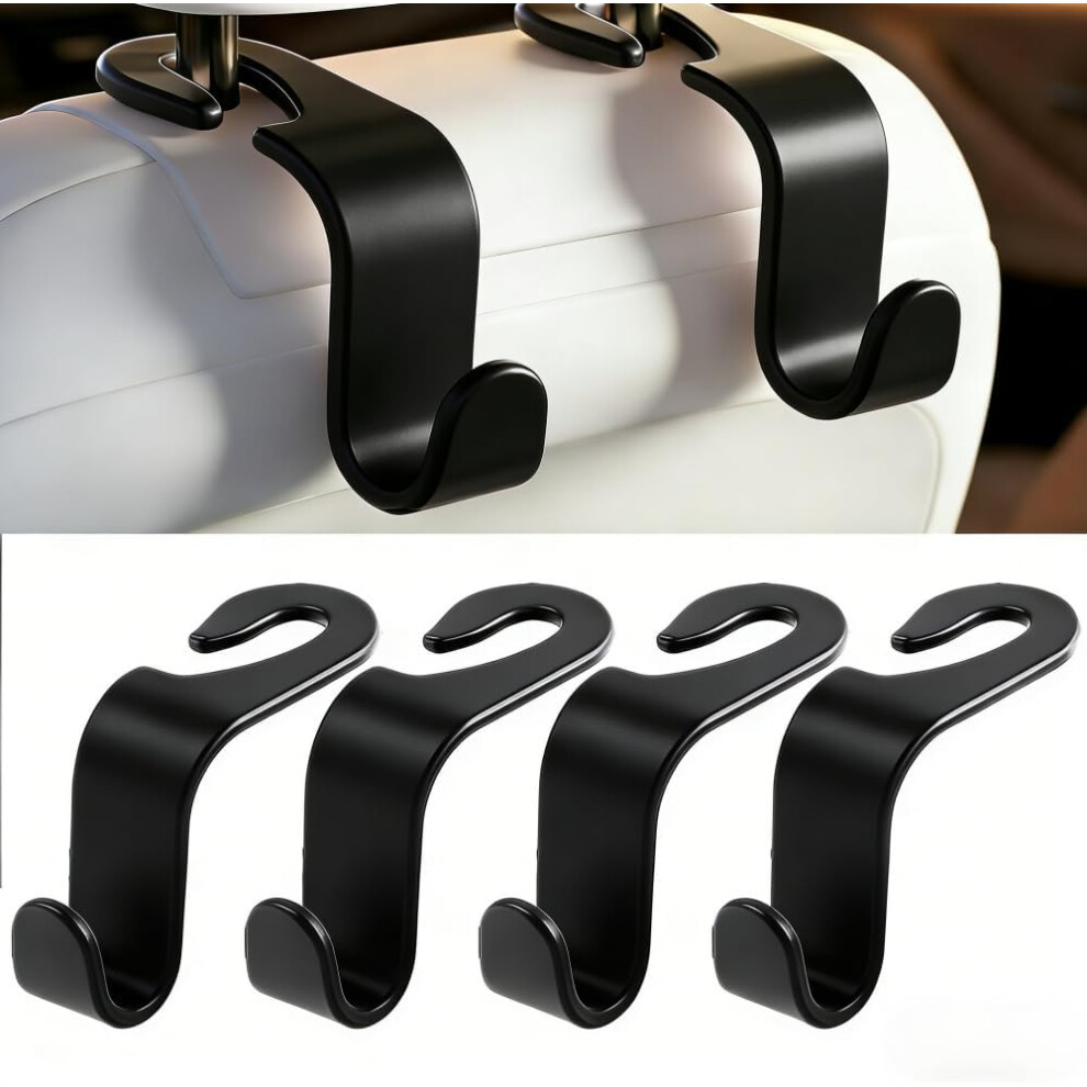 (, -) 4 Pack Car Headrest Hooks, 360 Rotation Purse Hook For Handbag Coat, Heavy Duty S Type Black 5437706823896