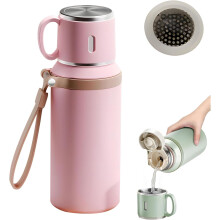 (Pink, -) Sticlă vid inox 2-in-1, cu pahar – Etanșă