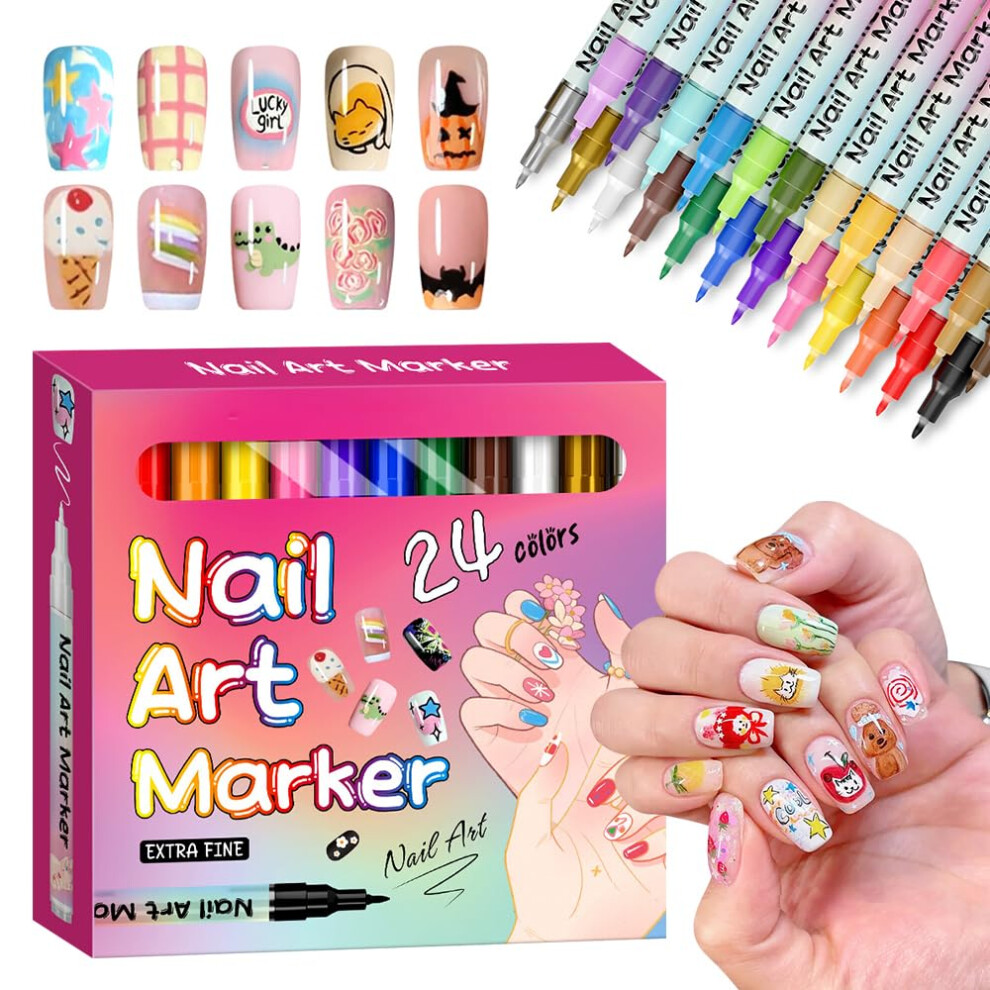 Oimg (24 Colors, -) 12/24 Color Nail Art Pens Set 2026, Doodle Pen For Nail Polish Dotting Painting Liner Diy