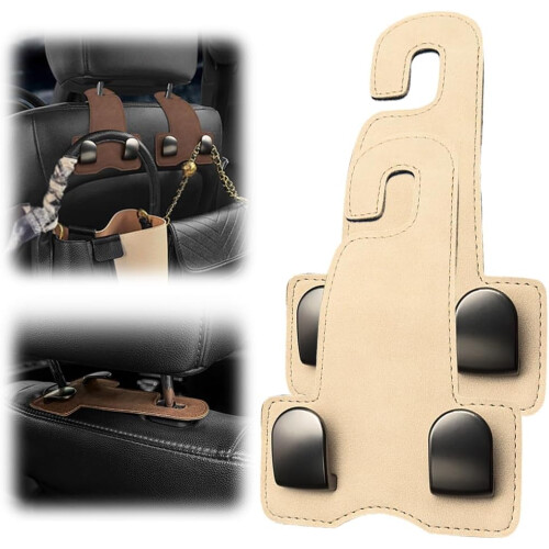 (Beige-2 Pack, -) γάντζοι κεφαλής αυτοκινήτου 360, βαρέως τύπου - Car back seat headrest hooks