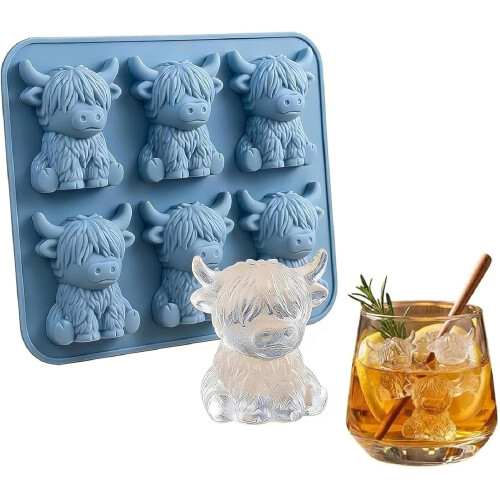 (6-Pack, -) Παγωνιέρα μικρής αγελάδας Highland, 3D σιλικόνη, για ουίσκι