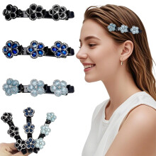 (C - Light blue * 1 + Dark blue * 1 + Black * 1, -) Presilhas de Cabelo com Cristal Brilhante, Barrettes de Rinoceronte