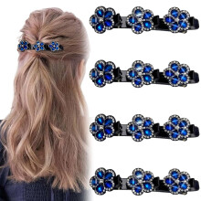 (B - Dark blue * 4pcs, -) Fermacapelli treccia cristallo per donna, barrette rhinestone