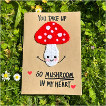 (Mushroom, -) Gehaakt bloemenboeket met wenskaart – afgewerkt handgemaakt gebreid cadeau