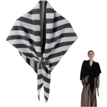 (Striped Gray, -) Women's Solid Color Pashmina Shawl Wrap, Cashmere Feel Scarf