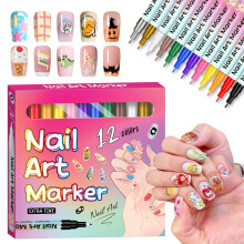 (12 colors, -) 12/24 Farben Nagelkunst Stifte Set 2026, Doodle Stift für Nagellack Dotting Malerei Liner DIY