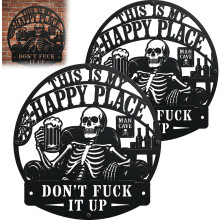 (2PCS, 15.7in) Lustiges Männerhöhle Schild, Skelett trinkt Bier, Metallwandschild