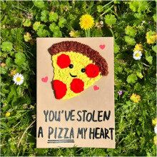 (Pizza, -) Gehaakt bloemenboeket met wenskaart – afgewerkt handgemaakt gebreid cadeau