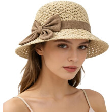 (Beige, color_name) Chapéu de Palha com Laço, Dobrável para Viagem de Verão