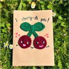 (Cherry, -) Gehaakt bloemenboeket met wenskaart – afgewerkt handgemaakt gebreid cadeau