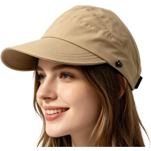 (Khaki, color_name) Zonnehoeden voor dames UV-bescherming – brede rand vizier verstelbare paardenstaarthoed, opvouwbare zomerstrand cap