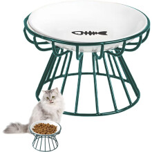 (Green-B, -) Plato gato elevado bigotes 2024, cerámica con soporte