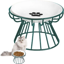 (Green-A, -) Plato gato elevado bigotes 2024, cerámica con soporte