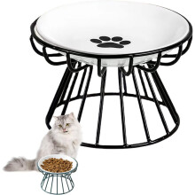 (Black-A, -) Plato gato elevado bigotes 2024, cerámica con soporte