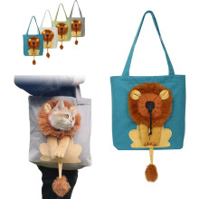 (Blue, L) Niedlicher löwenförmiger atmungsaktiver Katzenträger Schultertasche, für kleine Haustiere