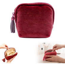 (Red, -) Bolsa viaje joyas, estuche terciopelo pequeño con cremallera, portátil mujer