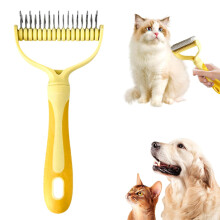 (Yellow, -) 2026 Double-Sided Pet Grooming Brush, Dematting Comb Blue