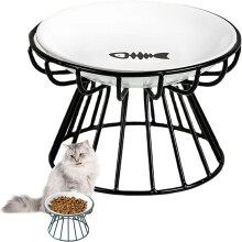 (Black-B, -) Plato gato elevado bigotes 2024, cerámica con soporte