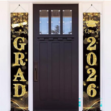 (size_name, Large-f) Diploma decoraties class of 2026 – veelkleurige glitter grad porch banner