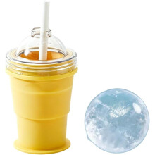 (Yellow, -) 2-in-1 zusammenklappbarer Silikon Eisball Maker Becher 2026, auslaufsicherer Reise Tumbler mit Strohhalm