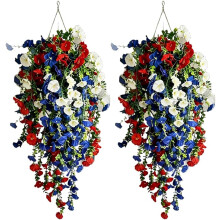 (2pcs, -) 4 juli decoratie driekleurige kunstbloem – rood wit blauwe zijden hangende voor terras veranda