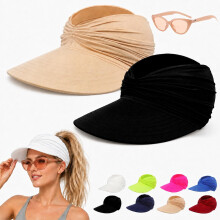 (2pcs-f, color_name) Visiera sole UPF 50+ donna, leggera pieghevole con codino, da golf