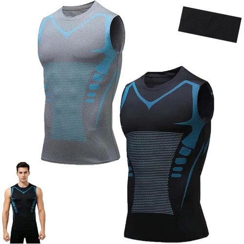(2pcs-a, Medium) V Boost V2 Compression Shirt Men, Quick-Drying Breathable Sleeveless for Workout