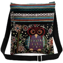 (A, -) Bolsa tote búho bordado lino, con cremallera trabajo viaje mujer
