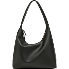 (Black, -) Sac hobo cuir végane femme, croissant, résistant eau large sangle