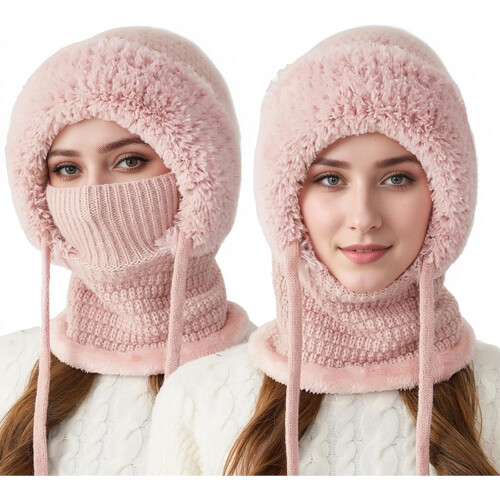 (Pink, color_name) Σκουφί 3 σε 1 με κασκόλ και μάσκα, για σκι