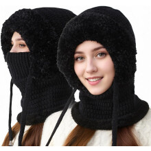 (Black, color_name) Berretto 3 in 1 con sciarpa e maschera donna, pile per sci e trekking