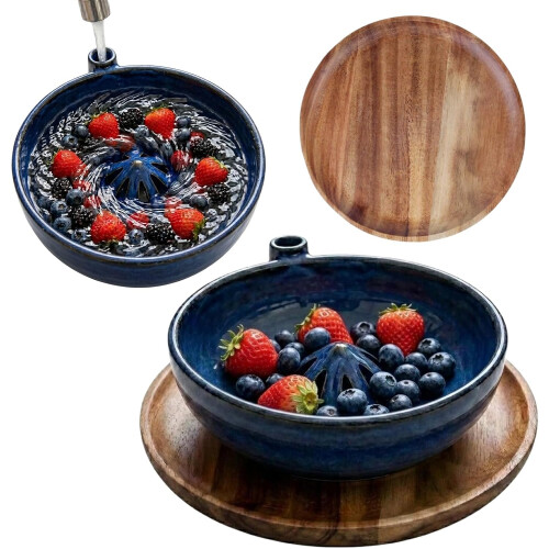 (Blue+wood saucer, -) Μπολ πλυσίματος μούρων που περιστρέφεται, κεραμικό