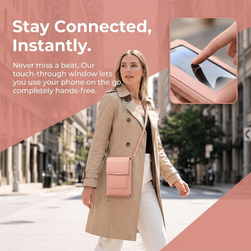 (Pink, -) Αντικλεπτική δερμάτινη τσάντα crossbody, με RFID 2