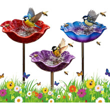 (Mix, -) Metallblumen Gartenstecker Vogelbad, handgefertigt