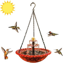 (Orange, -) Fântână Păsări Solară în Cascadă, 3 Niveluri, 25cm, Bol Sticlă, Grădină