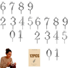 (Two Sets, -) 0-9 Number Birthday Candle Holder Set, Reusable Aluminum Metal Cake Toppers