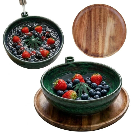 (Green+wood saucer, -) Μπολ πλυσίματος μούρων που περιστρέφεται, κεραμικό