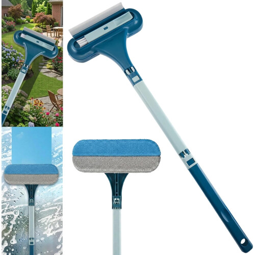 (Blue, 1pcs) 2 σε 1 βούρτσα σήτας παραθύρου με στραγγιστήρι