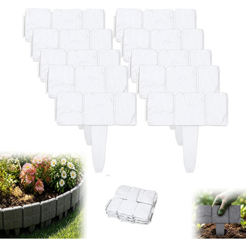 (White, 10PCS) Φράχτης κήπου μίμηση πέτρας, πλαστικό DIY