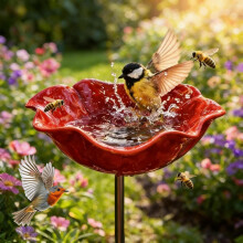 (1pcs, -) Handgefertigte Metallblumen Gartenstecker mit Vogelbad