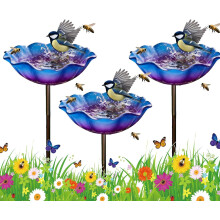 (3pcs-blue, -) Metallblumen Gartenstecker Vogelbad, handgefertigt