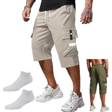 (White, X-Large) Pantalon cargo homme coupe décontractée, taille élastique