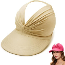 (Beige, color_name) Chapéu Visor Feminino FPS 50+, Aba Larga Dobrável para Praia e Golfe