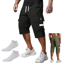 (Black, Small) Pantalon cargo homme coupe décontractée, taille élastique