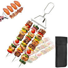 (1 Fork, -) 3-zackige Grillspieße, 37cm Edelstahl, mit Schieber